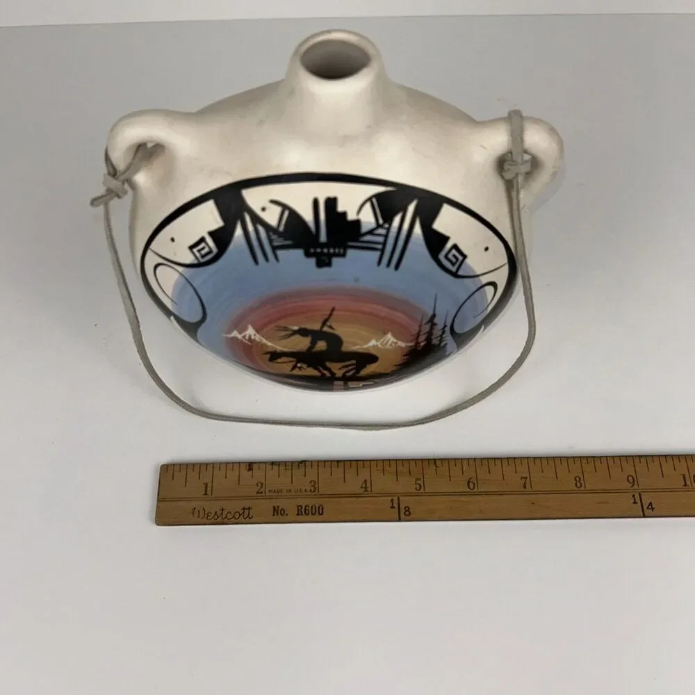 END  Of TRAIL  SOUTHWESTERN CLAY CANTEEN POTTERY TURQUOISE NEZ NAVAJO 7”